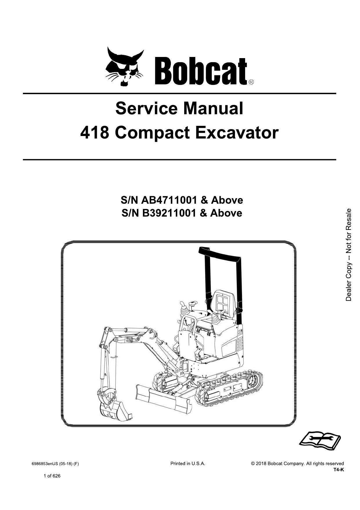 418 Compact Excavator Service Manual Bobcat